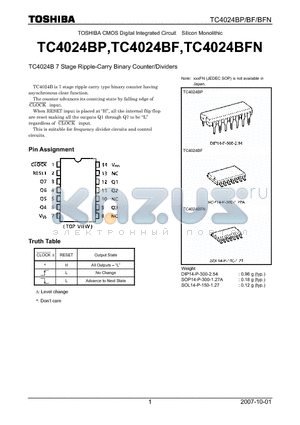 TC4024BFN datasheet - 7 Stage Ripple-Carry Binary Counter/Dividers