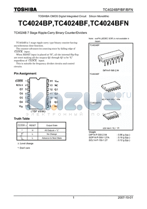 TC4024BP_07 datasheet - 7 Stage Ripple-Carry Binary Counter/Dividers