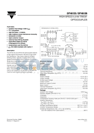 SFH6135 datasheet - HIGH-SPEED 5.3 kV TRIOS OPTOCOUPLER