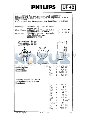 UF42 datasheet - R.F. PENTODE FOR USE AS WIDE-BAND AMPLIFIER