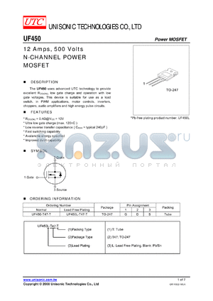 UF450-T47-T datasheet - 12 Amps, 500 Volts N-CHANNEL POWER MOSFET