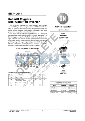 SN74LS14D datasheet - Schmitt Triggers Dual Gate/Hex Inverter