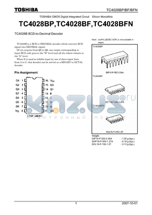 TC4028BFN datasheet - BCD-to-Decimal Decoder