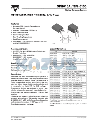 SFH6156-2 datasheet - Optocoupler, High Reliability, 5300 VRMS