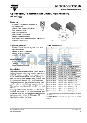 SFH6156-3 datasheet - Optocoupler, Phototransistor Output, High Reliability, 5300 VRMS