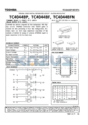 TC4044BP datasheet - QUAD 3-STATE R/S LATCH(Quad NAND R/S Latch)