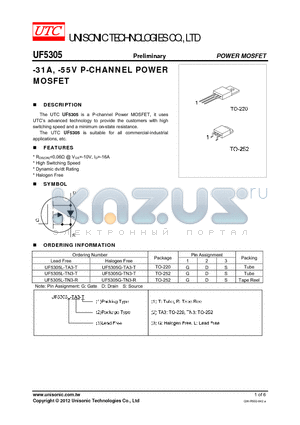 UF5305G-TA3-T datasheet - -31A, -55V P-CHANNEL POWER MOSFET