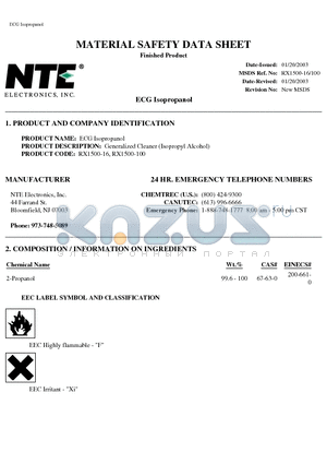 RX1500-100 datasheet - ECG Isopropanol