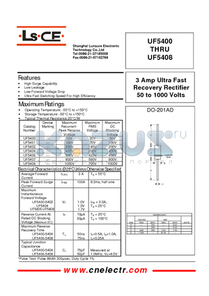 UF5400 datasheet - 3Amp ultra fast recovery rectifier 50to1000 volts