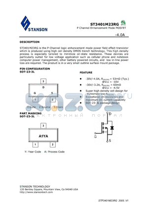 ST3401M23RG_V2 datasheet - P Channel Enhancement Mode MOSFET