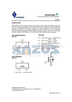 ST3407SRG datasheet - ST3407SRG is the P-Channel logic enhancement mode power field effect transistor which is produced using high cell density, DMOS trench technology.