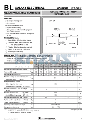 UF5400G datasheet - GLASS PASSIVATED RECTIFIERS