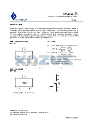 ST3413A_V2 datasheet - P Channel Enhancement Mode MOSFET