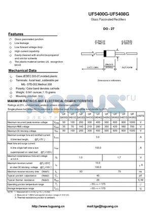 UF5400G datasheet - Glass Passivated Rectifiers