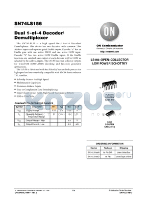 SN74LS156D datasheet - Dual 1-of-4 Decorder/Demultiplexer