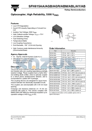 SFH615AA-X007 datasheet - Optocoupler, High Reliability, 5300 VRMS