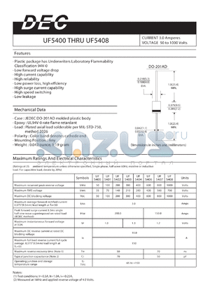 UF5401 datasheet - CURRENT 3.0 Amperes VOLTAGE 50 to 1000 Volts