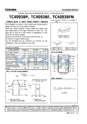 TC4093BF datasheet - QUAD 2-INPUT NAND SCHMITT TRIGGERS