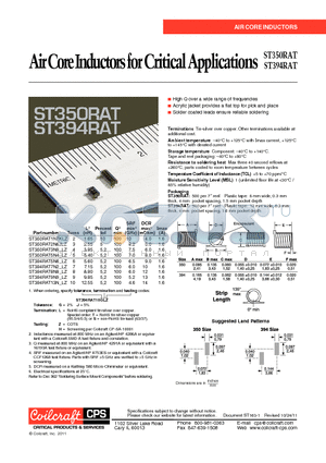 ST350RAT datasheet - Air Core Inductors for Critical Applications