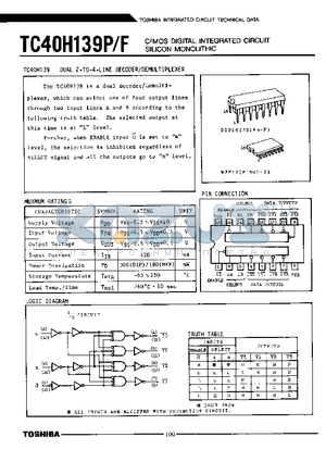 TC40H139F datasheet - C2MOS DIGITAL INTEFRATED CIRCUIT SILICON MONOLITHIC