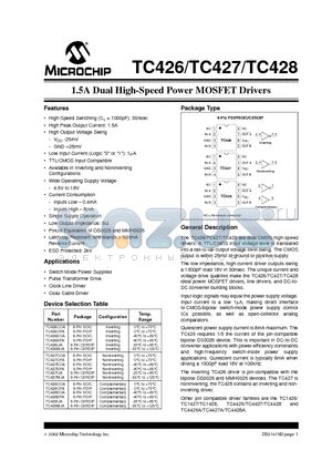 TC426 datasheet - 1.5A Dual High-Speed Power MOSFET Drivers