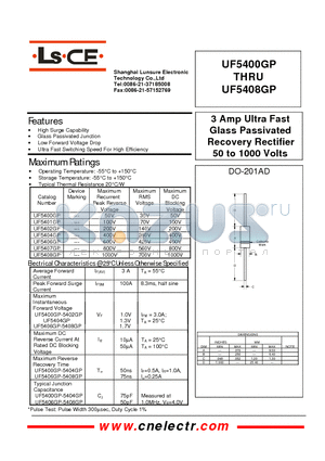 UF5401GP datasheet - 3Amp ultra fast glass passivated recovery rectifier 50to1000 volts