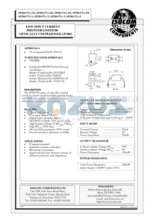 SFH617G-2 datasheet - LOW INPUT CURRENT PHOTOTRANSISTOR OPTICALLY COUPLED ISOLATORS