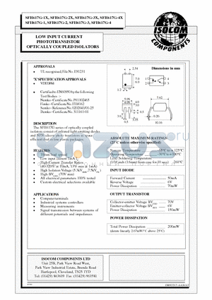 SFH617G-2 datasheet - LOW INPUT CURRENT PHOTOTRANSISTOR OPTICALLY COUPLED ISOLATORS