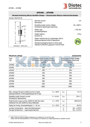 UF5402 datasheet - Ultrafast Switching Silicon Rectifier Diodes - Ultraschnelle Silizium-Gleichrichterdioden