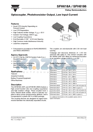 SFH618A-3X007 datasheet - Optocoupler, Phototransistor Output, Low Input Current