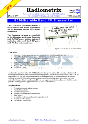 RX3A-869.85-10 datasheet - 869MHz Wide Band FM Transmitter