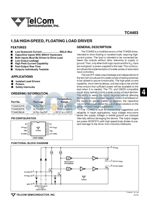 TC4403EPA datasheet - 1.5A HIGH-SPEED, FLOATING LOAD DRIVER