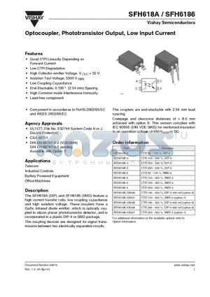 SFH618A-5X006 datasheet - Optocoupler, Phototransistor Output, Low Input Current