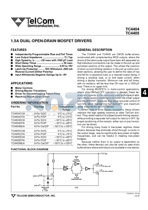 TC4404CPA datasheet - 1.5A DUAL OPEN-DRAIN MOSFET DRIVERS