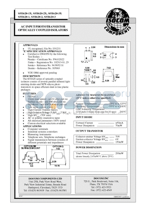 SFH620-2X datasheet - AC INPUT PHOTOTRANSISTOR OPTICALLY COUPLED ISOLATORS