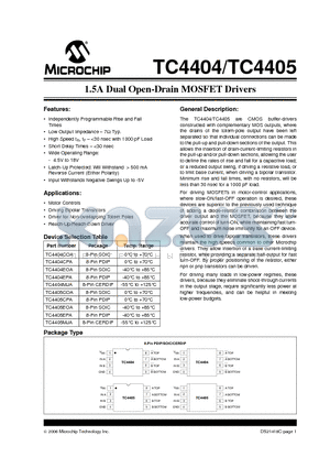 TC4404CPA datasheet - 1.5A Dual Open-Drain MOSFET Drivers