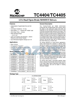 TC4405 datasheet - 1.5A Dual Open-Drain MOSFET Drivers