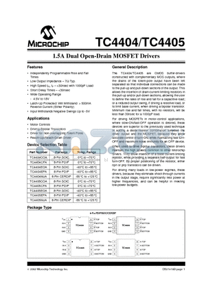 TC4405CPA datasheet - 1.5A Dual Open-Drain MOSFET Drivers