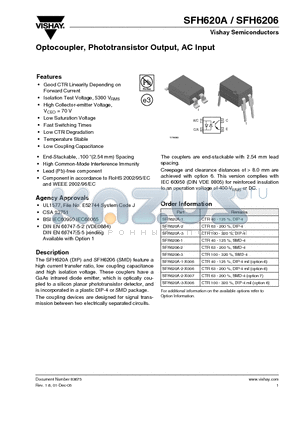 SFH620A-2 datasheet - Optocoupler, Phototransistor Output, AC Input