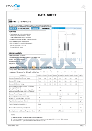 UF5404G datasheet - GLASS PASSIVATED JUNCTION ULTRAFAST SWITCHING RCTIFIER