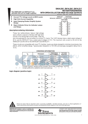 SN74LS17 datasheet - HEX BUFFERS/DRIVERS WITH OPEN-COLLECTOR HIGH-VOLTAGE OUTPUTS