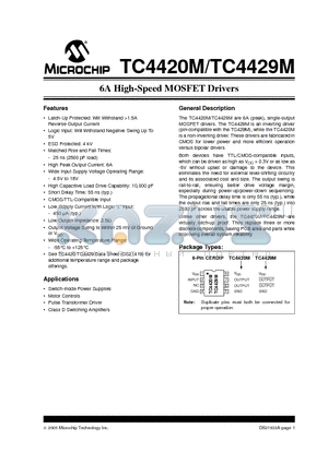 TC4420M datasheet - 6A High-Speed MOSFET Drivers