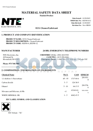 RX500-6 datasheet - ECG Cleaner/Lubricant