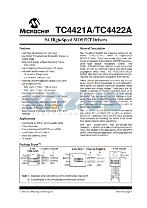 TC4421AVAT datasheet - 9A High-Speed MOSFET Drivers