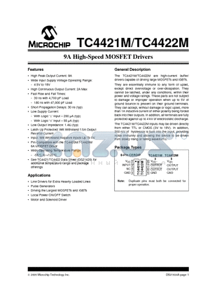 TC4421M datasheet - 9A High-Speed MOSFET Drivers