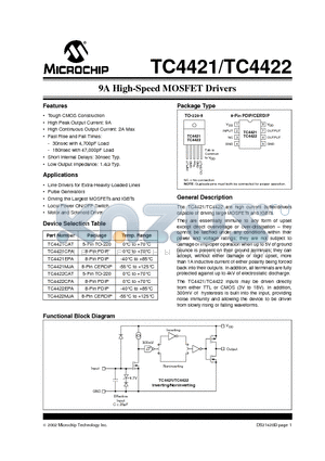 TC4421EPA datasheet - 9A High-Speed MOSFET Drivers