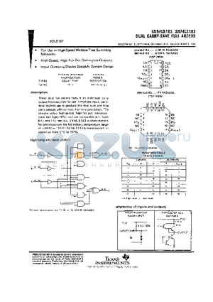 SN74LS183 datasheet - DUAL CARRY SAVE FULL ADDERS