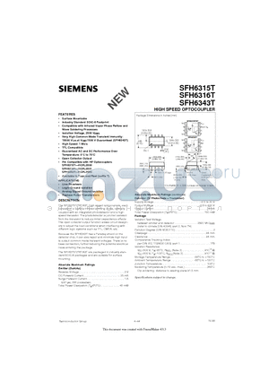 SFH6343T datasheet - HIGH SPEED OPTOCOUPLER