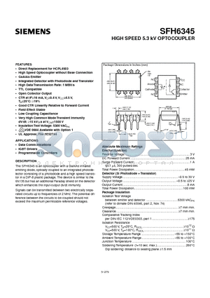 SFH6345 datasheet - HIGH SPEED 5.3 kV OPTOCOUPLER