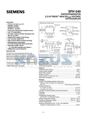 SFH640-2 datasheet - PHOTOTRANSISTOR 5.3 KV TRIOS HIGH BV CER VOLTAGE OPTOCOUPLER